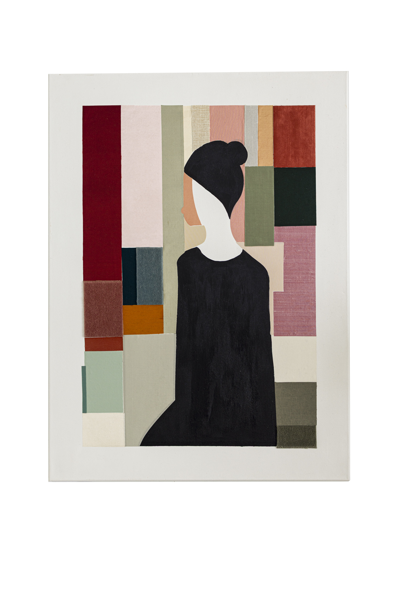 Textile artwork made from reclaimed silk and velvet in warm tones.