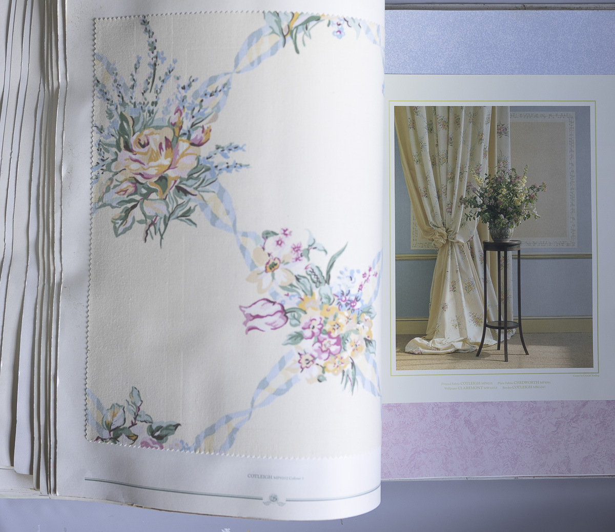 Reclaimed Monkwell upholstery samples with gloss and floral motifs reassembled into new design