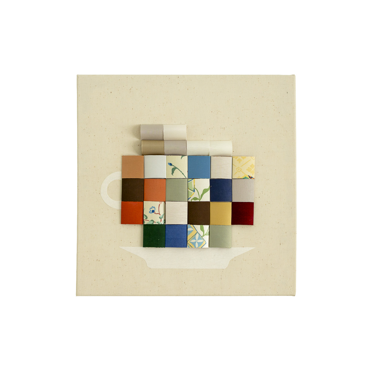 Heritage textile art piece made from reclaimed silk, cotton chintz and Monkwell fabric, panel left