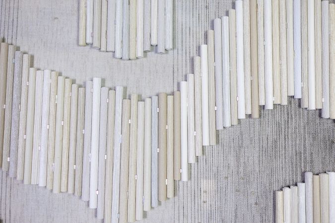 textured panel made of vinyl wallpaper and textiles