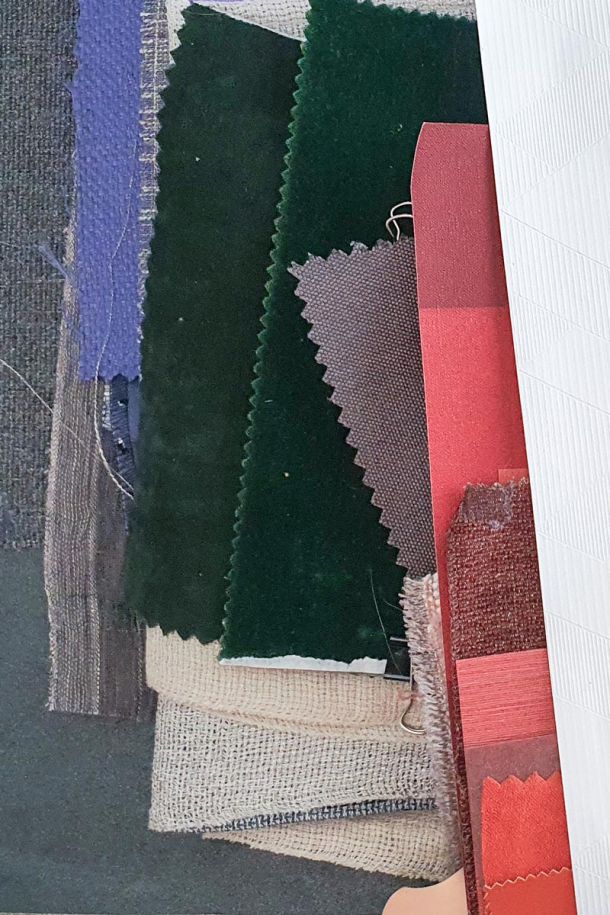 reclaimed textiles for collage wall piece