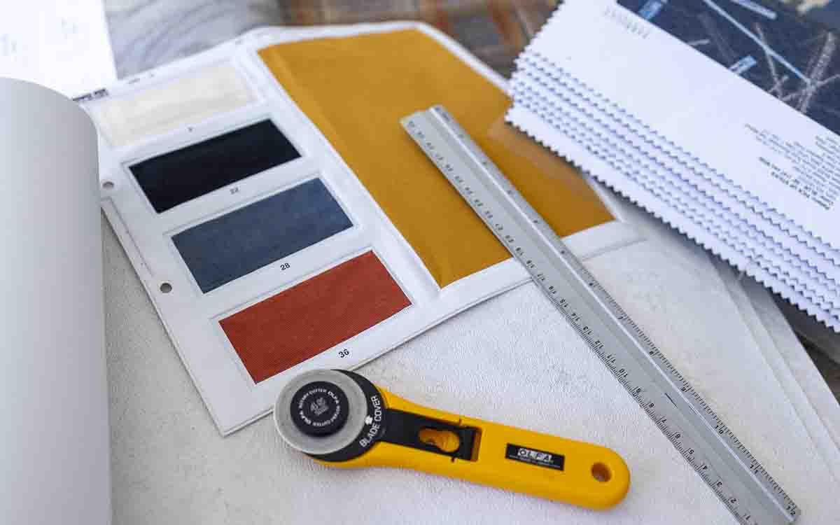 Studio view of Elena Kamphuis combining tactile and digital techniques for sustainable wall art