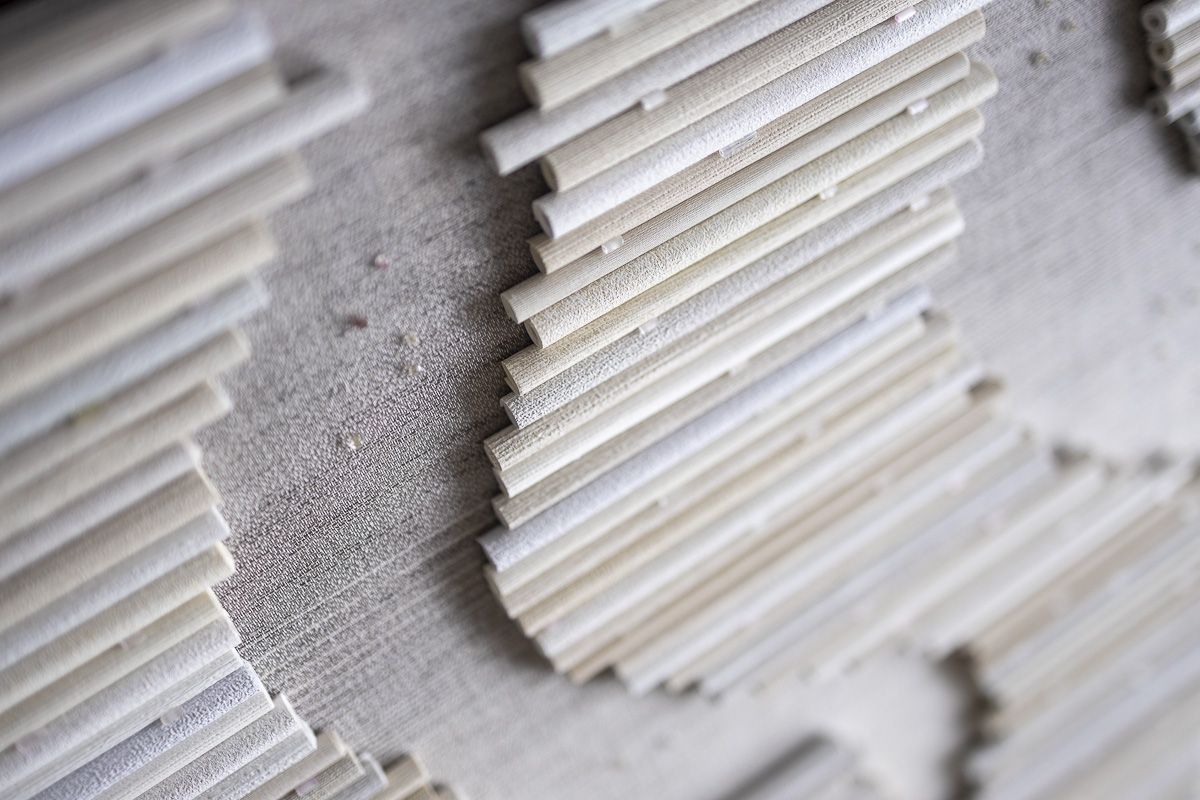 Quiet Layers 1, close-up of rolled vinyl and glass beads