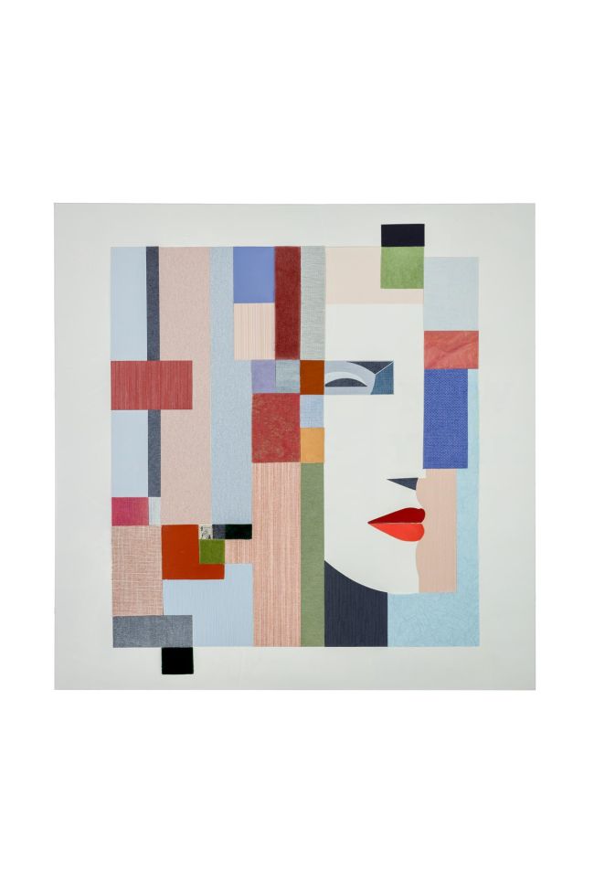 Circular wall panel made from reclaimed textiles in geometric composition, combining structure, colour balance and tactile depth