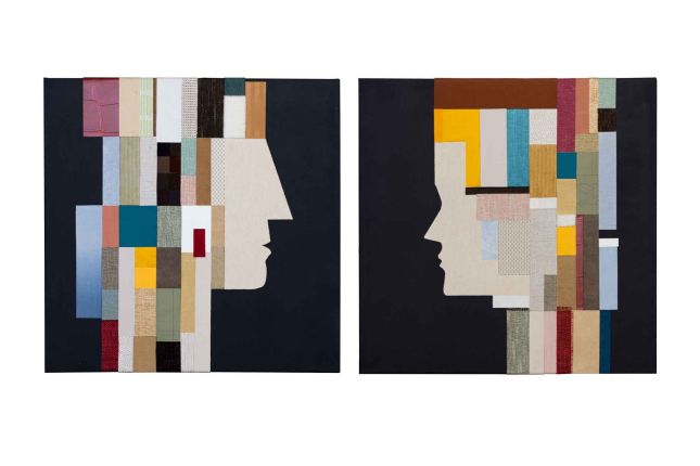 Detail of sustainable wall art made from textile cut-offs, reinforcing brand identity